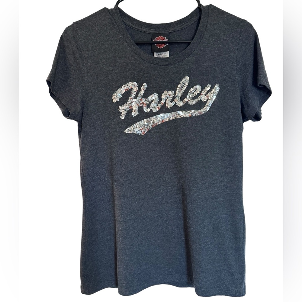 Harley Davidson Grey Sequin Short Sleeve Tee Size Medium